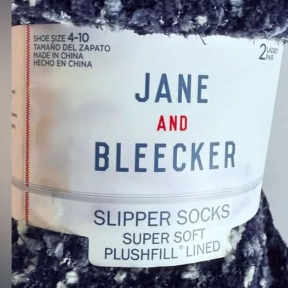 JANE AND BLEECKER Chenille Faux Fur Slipper Socks, Womens 2 Pair Pack, Black NWT - Picture 3 of 4